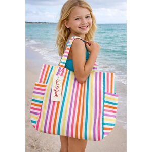 Cat & Jack Neon Stripe Canvas Tote Beach Bag Kids Girls 16x12 Fully Lined